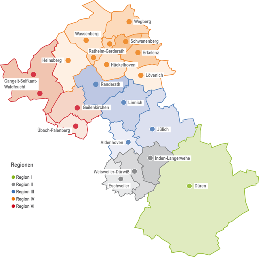 Karte des Kirchenkreises J&uuml;lich mit den Gemeinden